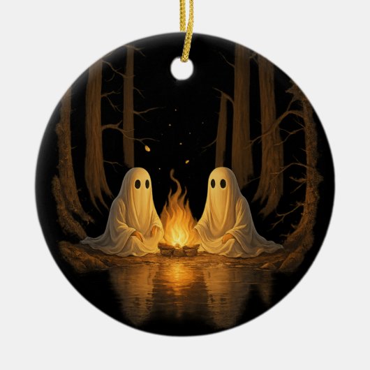 Spooky Ghost Campfire Night Forest Art - Halloween Keramisch Ornament (Voorkant)