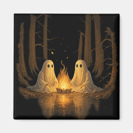 Spooky Ghost Campfire Night Forest Art - Halloween Magneet