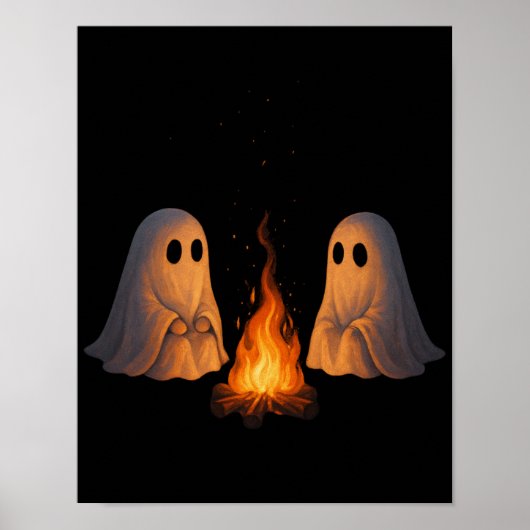 Spooky Ghost Campfire Night Forest Art - Halloween Poster (Voorkant)