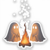 Spooky Ghost Campfire Night Forest Art - Halloween Sticker (Voorkant)