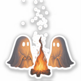Spooky Ghost Campfire Night Forest Art - Halloween Sticker