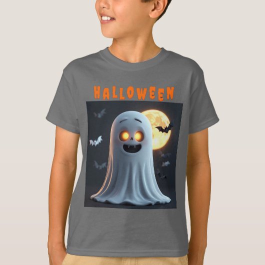 Spooky Ghost Cartoon met vleermuizen T-shirt (Voorkant)