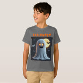 Spooky Ghost Cartoon met vleermuizen T-shirt (Voorkant volledig)