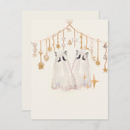 Spooky Ghost Cat-kerstkaart Feestdagenkaart (Voorkant / Achterkant)