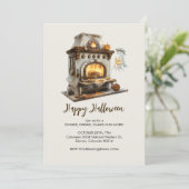 Spooky Ghost Chef met Antieke Kachel, Halloween Kaart (Staand voorkant)