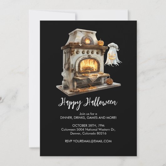 Spooky Ghost Chef met Antieke Kachel, Halloween Kaart (Voorkant)