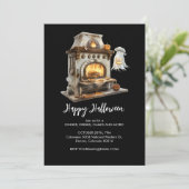 Spooky Ghost Chef met Antieke Kachel, Halloween Kaart (Staand voorkant)