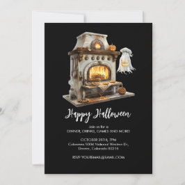 Spooky Ghost Chef met Antieke Kachel, Halloween Kaart