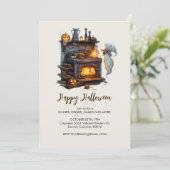 Spooky Ghost Chef met Classic Oven, Halloween Kaart (Staand voorkant)