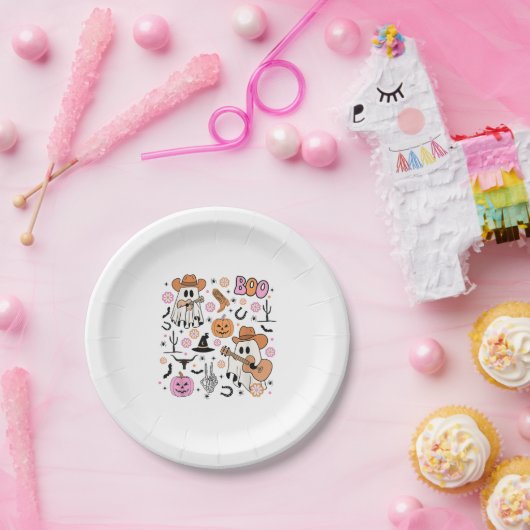Spooky Ghost Cowboy Schattige Halloween Boo Wester Papieren Bordje (Feest)