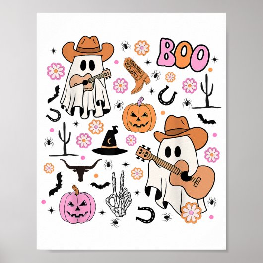 Spooky Ghost Cowboy Schattige Halloween Boo Wester Poster (Voorkant)