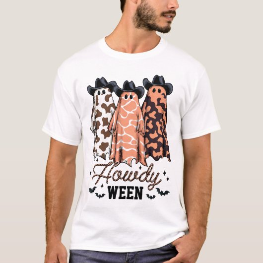 Spooky Ghost Cowboy Schattige Halloween Boo Wester T-shirt (Voorkant)