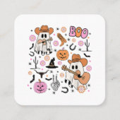 Spooky Ghost Cowboy Schattige Halloween Boo Wester Vierkante Visitekaartje (Voorkant)