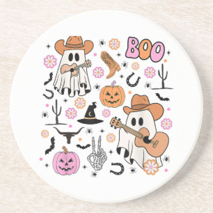 Spooky Ghost Cowboy Schattige Halloween Boo Wester Zandsteen Onderzetter