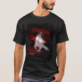 Spooky Ghost Crow met Red Sky, Clouds & Book T-shirt