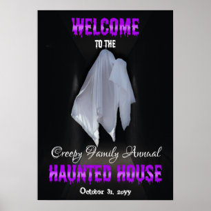 Spooky Ghost Dark Hallway Haunted House Welcome Poster
