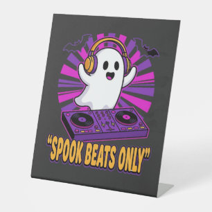 Spooky Ghost DJ Halloween Beats Ontwerp_1 Reclamebord Met Voetstuk