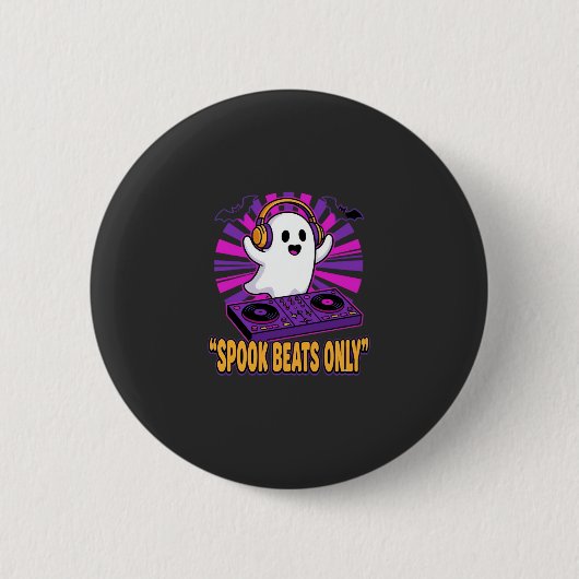 Spooky Ghost DJ Halloween Beats Ontwerp_1 Ronde Button 5,7 Cm (Voorkant)