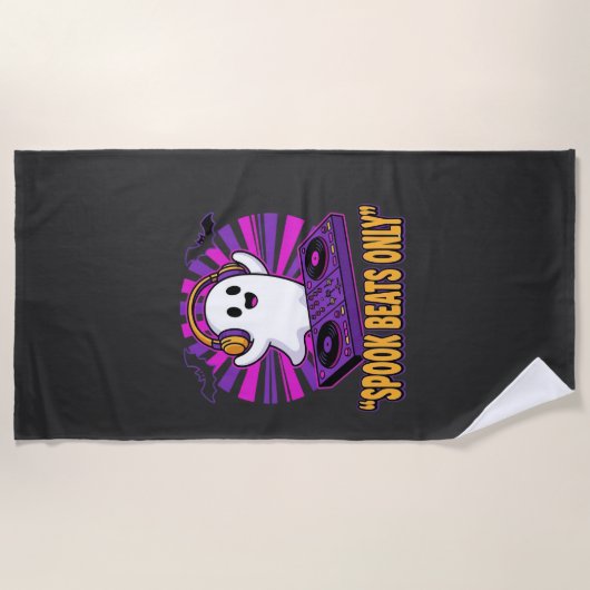 Spooky Ghost DJ Halloween Beats Ontwerp_1 Strandlaken (Voorkant)