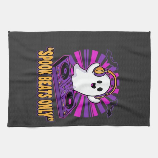 Spooky Ghost DJ Halloween Beats Ontwerp_1 Theedoek (Horizontaal)