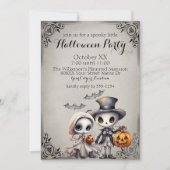 Spooky Ghost Doll en Skeleton Halloween Party Kaart (Voorkant)