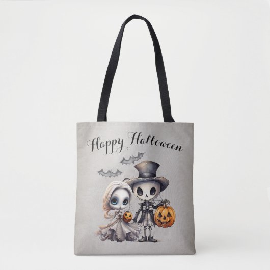 Spooky Ghost Doll en Skeleton Halloween Tote Bag (Voorkant)