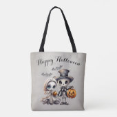 Spooky Ghost Doll en Skeleton Halloween Tote Bag (Achterkant)