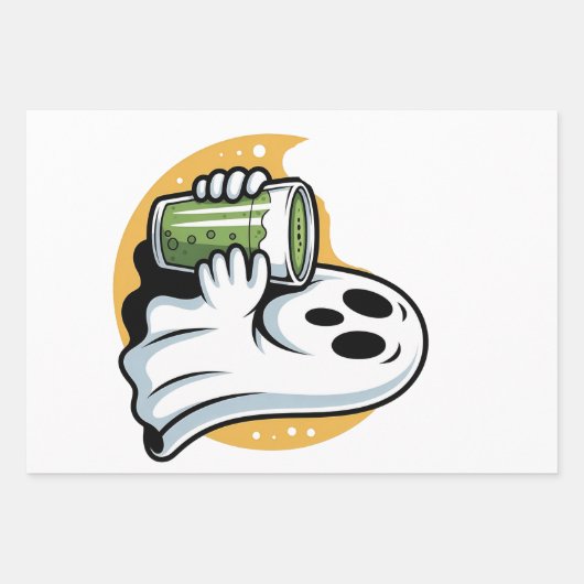 Spooky Ghost Drink Matcha Halloween Inpakpapier Vel (Voorkant)