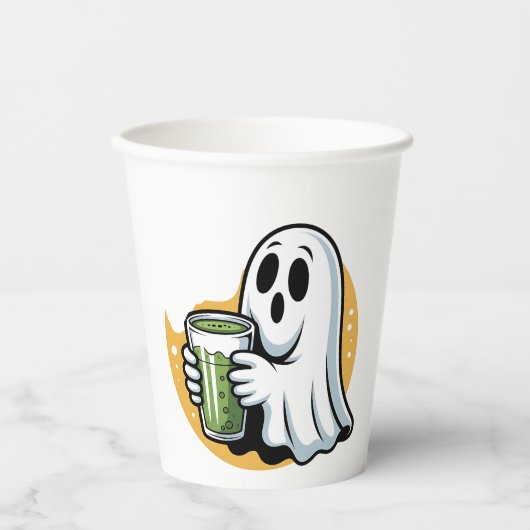 Spooky Ghost Drink Matcha Halloween Papieren Bekers (Voorkant)