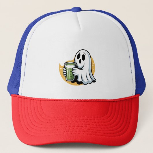 Spooky Ghost Drink Matcha Halloween Trucker Pet (Voorkant)
