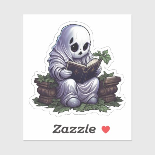 Spooky Ghost Een boek lezen Grappige boekenwurm le Sticker (Vel)