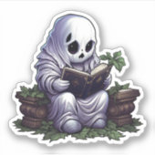 Spooky Ghost Een boek lezen Grappige boekenwurm le Sticker (Voorkant)