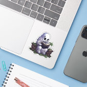 Spooky Ghost Een boek lezen Grappige boekenwurm le Sticker (Laptop met iPhone)