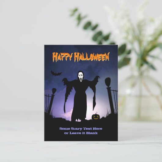 Spooky Ghost Graveyard Pumpkin Halloween Party Feestdagenkaart (Staand voorkant)