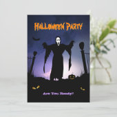 Spooky Ghost Graveyard Pumpkin Halloween Party Kaart (Staand voorkant)