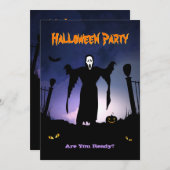 Spooky Ghost Graveyard Pumpkin Halloween Party Kaart (Voorkant / Achterkant)