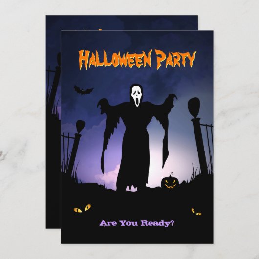 Spooky Ghost Graveyard Pumpkin Halloween Party Kaart (Voorkant / Achterkant)