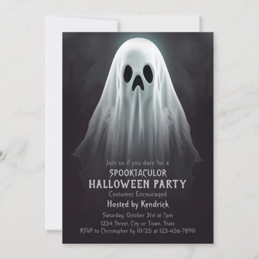 Spooky Ghost Halloween Kostuum Feest Kaart (Voorkant)