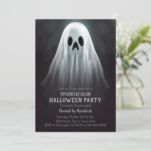 Spooky Ghost Halloween Kostuum Feest Kaart (Staand voorkant)
