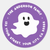 Spooky ghost Halloween paarse retouradres Ronde Sticker (Voorkant)