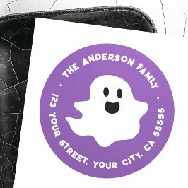 Spooky ghost Halloween paarse retouradres Ronde Sticker