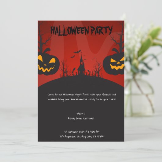 Spooky Ghost Halloween Party Invitation Kaart (Staand voorkant)