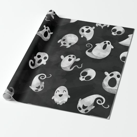 Spooky Ghost Halloween Party Wrapping Paper Cadeaupapier (Uitgerold)