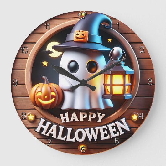 Spooky Ghost Halloween thema Grote Klok (Voorkant)