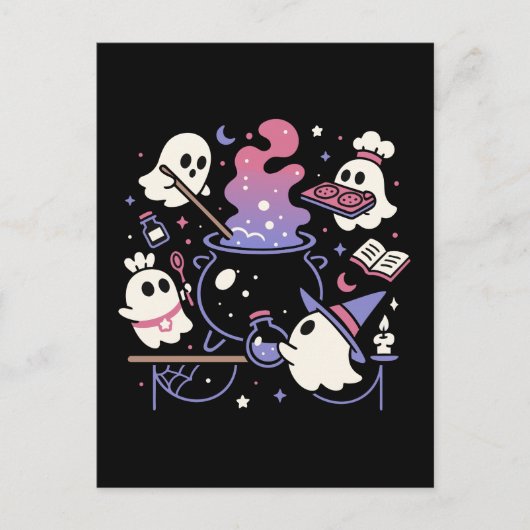 Spooky Ghost Halloween Witch Cauldron Feestdagenkaart (Voorkant)