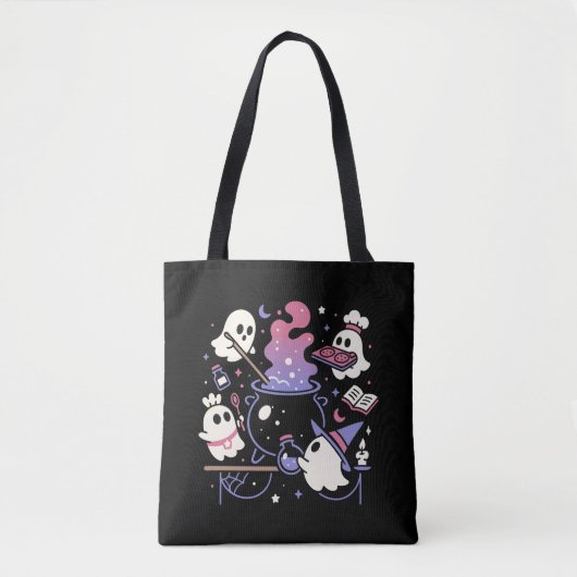 Spooky Ghost Halloween Witch Cauldron Tote Bag (Voorkant)