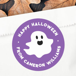 Spooky ghost Happy Halloween groet paarse Ronde Sticker