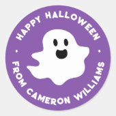 Spooky ghost Happy Halloween groet paarse Ronde Sticker (Voorkant)