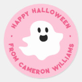 Spooky ghost Happy Halloween groet roze Ronde Sticker (Voorkant)