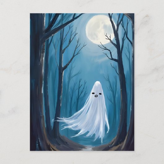 Spooky Ghost | Happy Halloween Haunted Forest Feestdagenkaart (Voorkant)